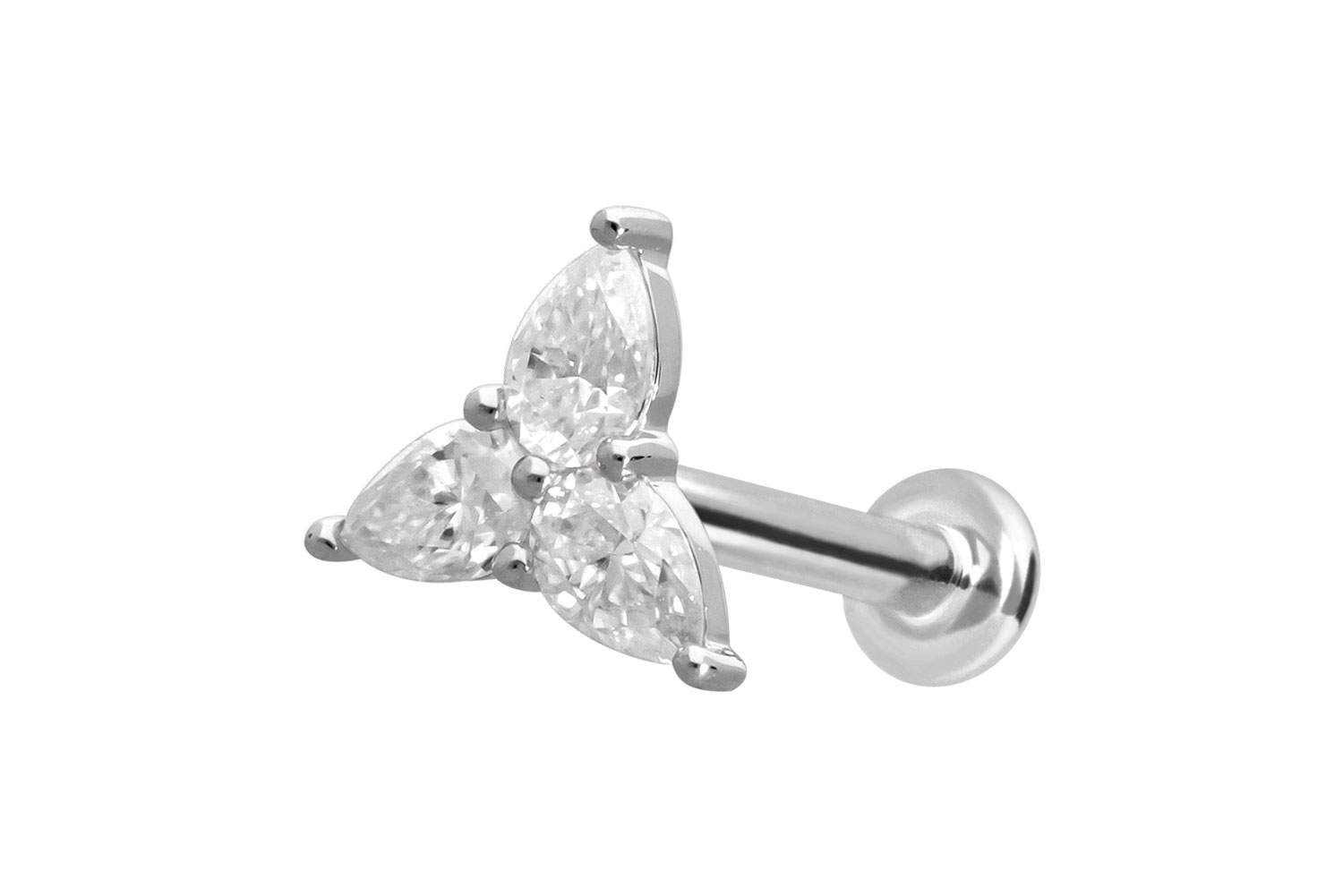 14 Karat Gold Labret Piercing mit Innengewinde MOISSANIT-BLUME